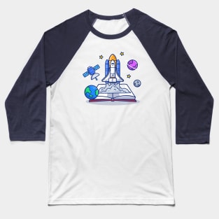 Space Shuttle With Book, Satellite And Planets Baseball T-Shirt